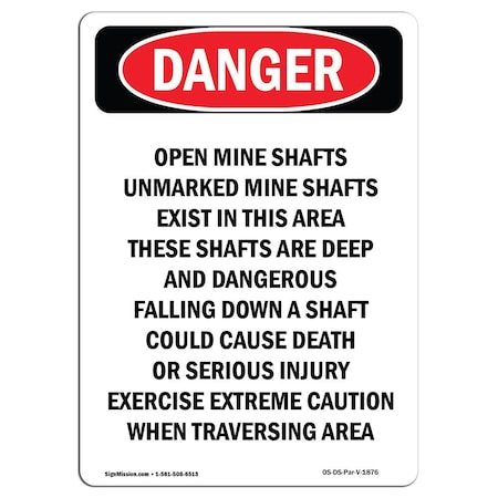 Signmission OSHA Danger Sign, Portrait Open Mine Shafts Unmarked, 10in X 7in Aluminum, 7" W, 10" L, Portrait OS-DS-A-710-V-1876